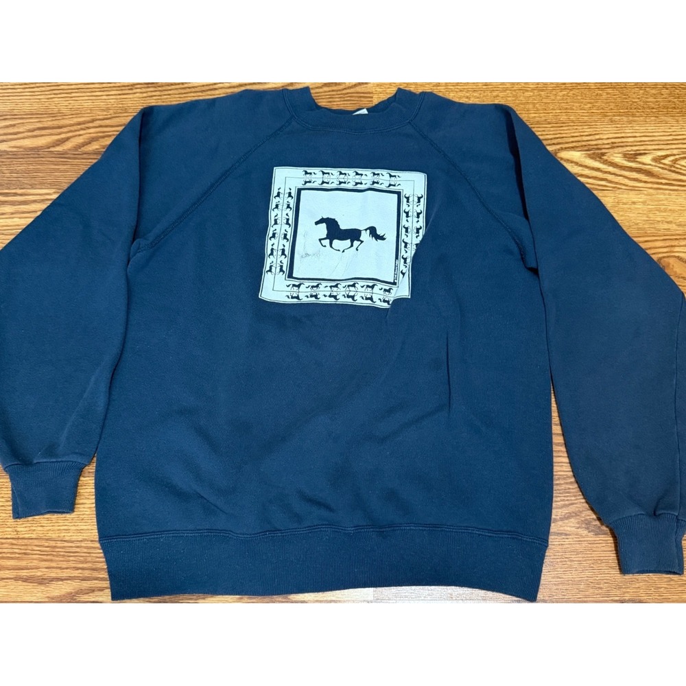 Vintage 90s Hanes Horse Sweatshirt L USA Made Equestrian Western Graphic